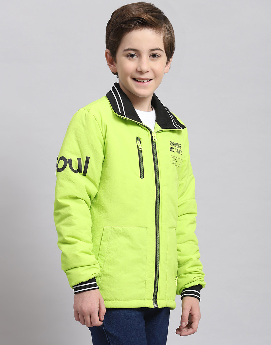 Boys Green Printed Collar Full Sleeve Boys Jacket