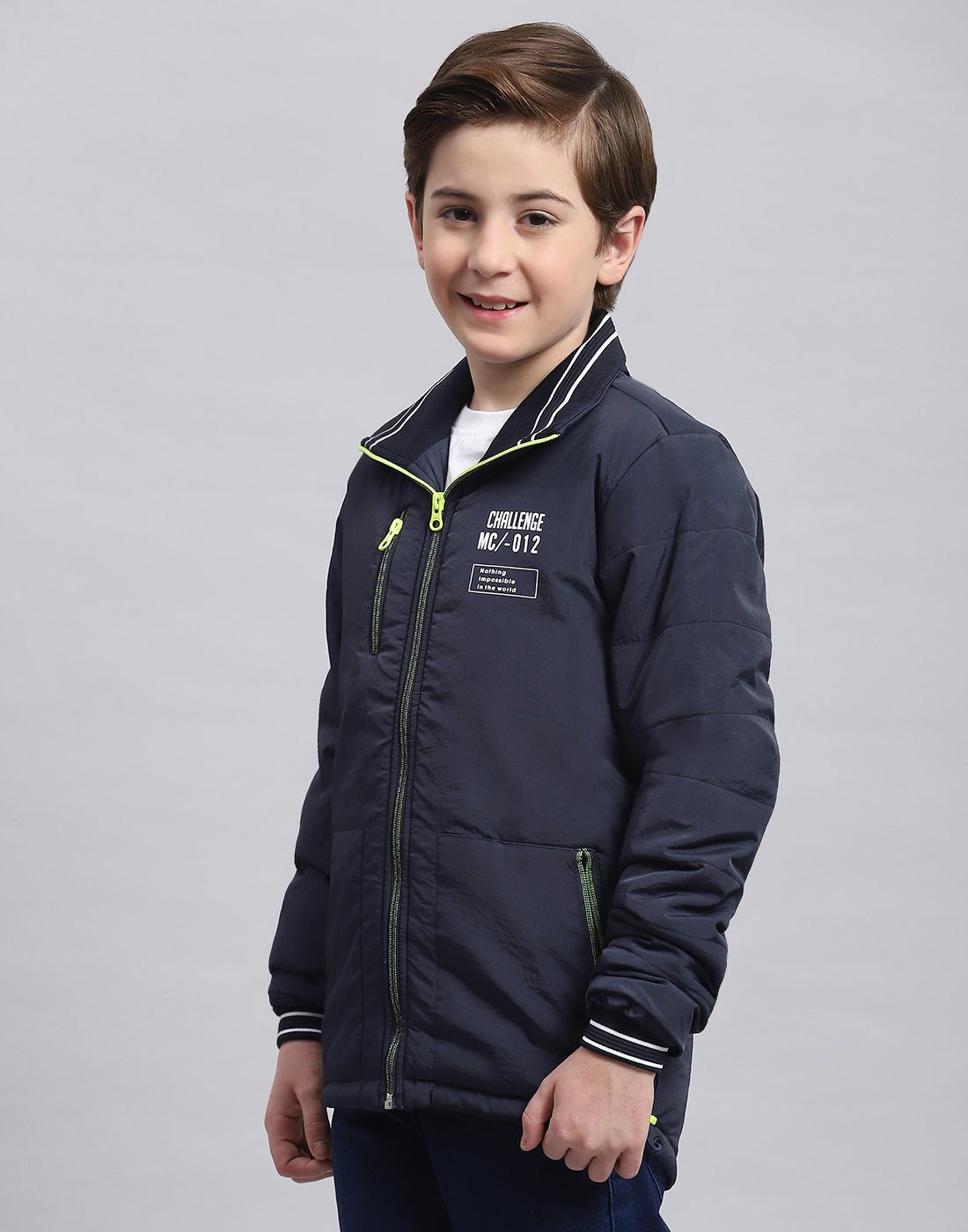 Boys Navy Blue Printed Collar Full Sleeve Boys Jacket
