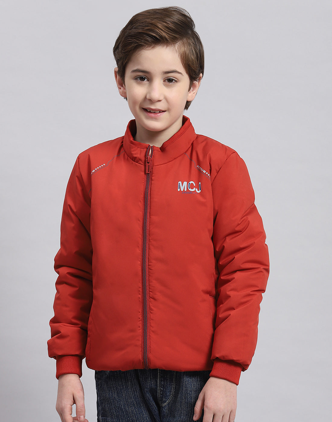 Boys Rust Solid Stand Collar Full Sleeve Boys Jacket