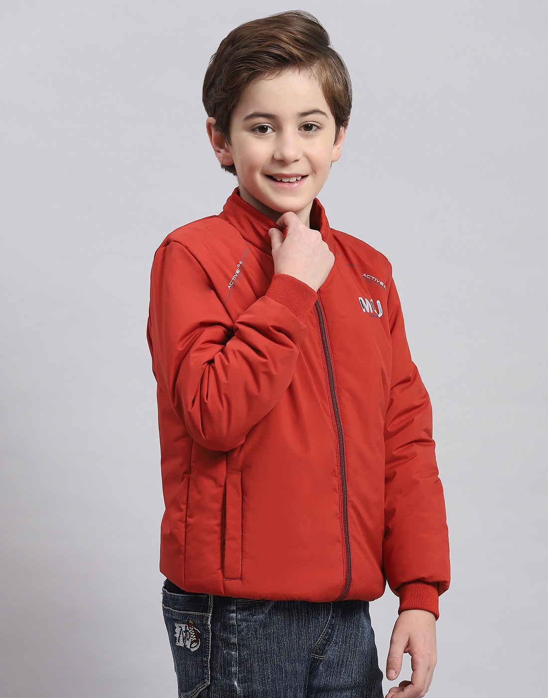 Boys Rust Solid Stand Collar Full Sleeve Boys Jacket