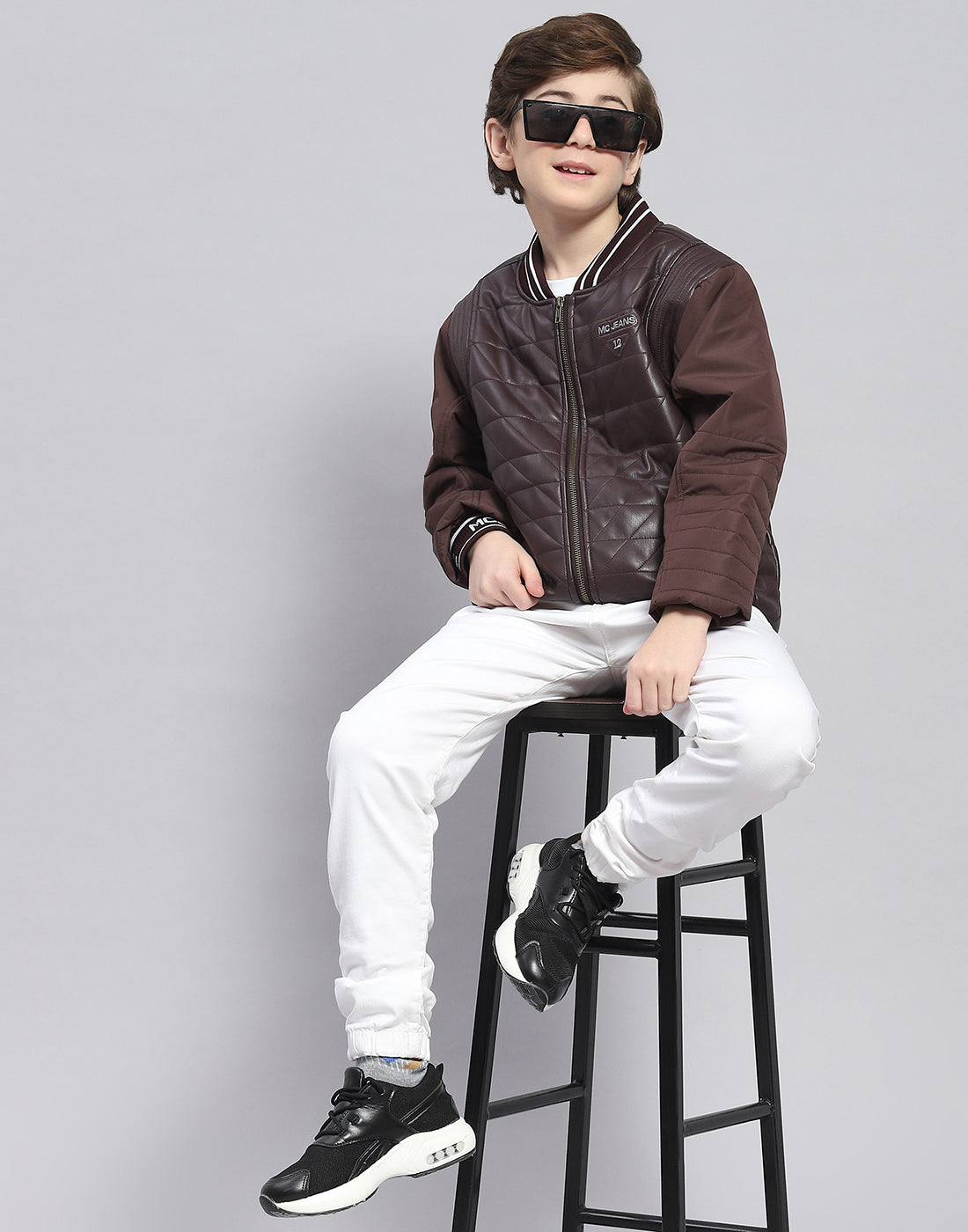 Boys Brown Solid Mandarin Collar Full Sleeve Boys Jacket