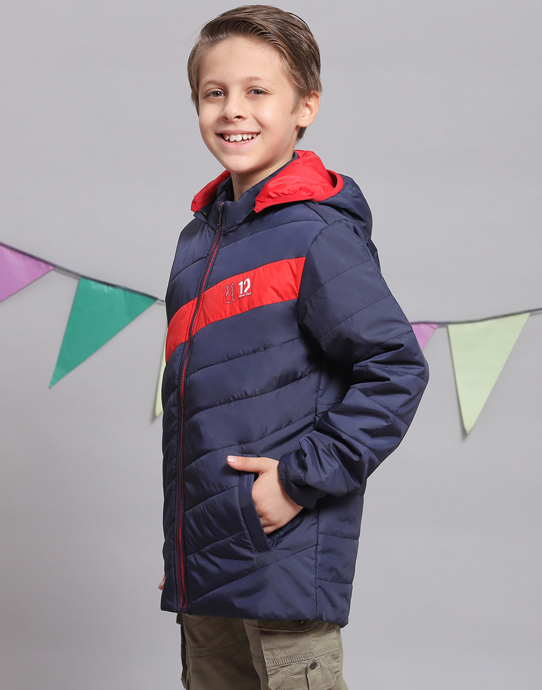 Boys Navy Blue Solid Hooded Full Sleeve Boys Jacket
