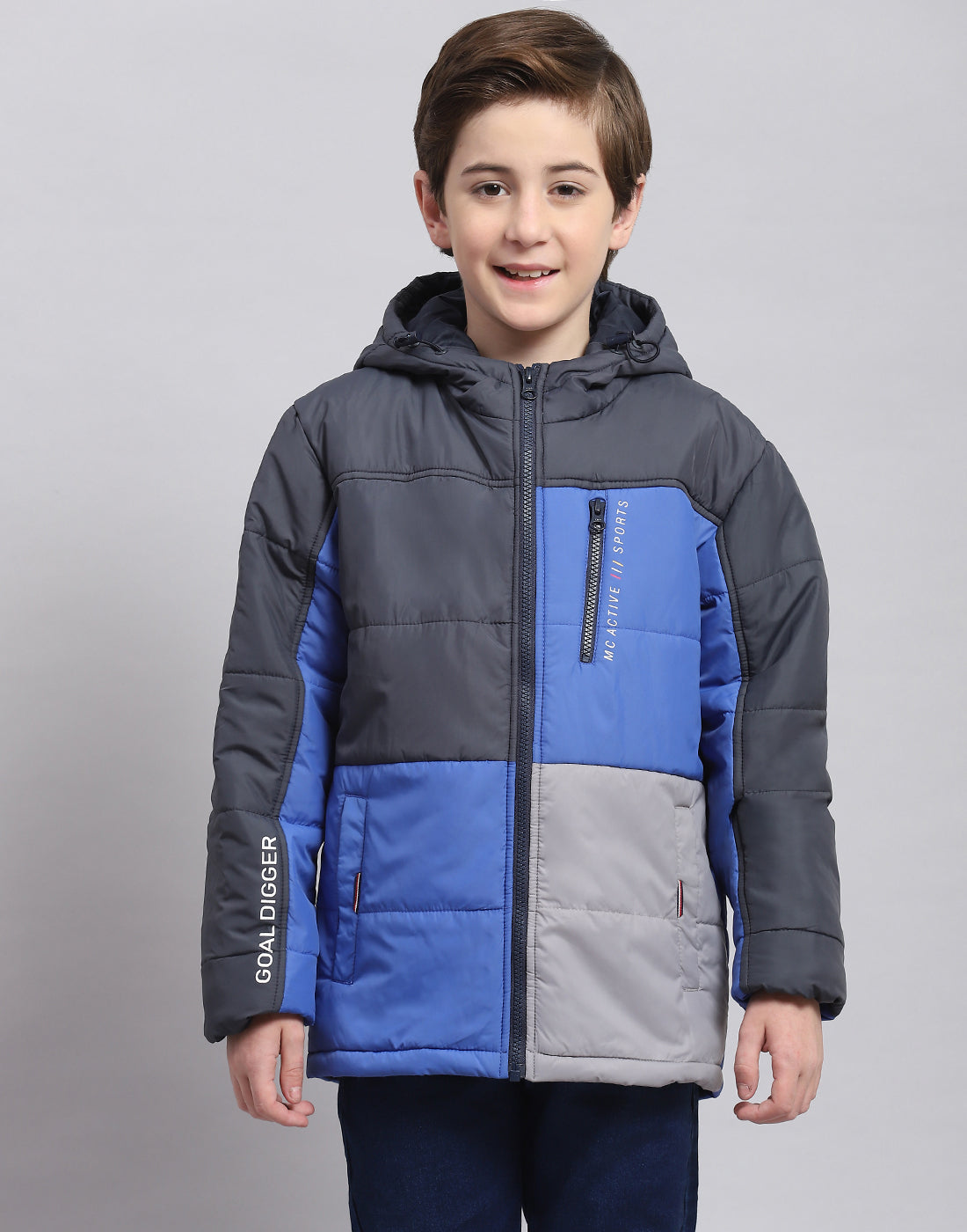 Boys Navy Blue Solid Hooded Full Sleeve Boys Jacket
