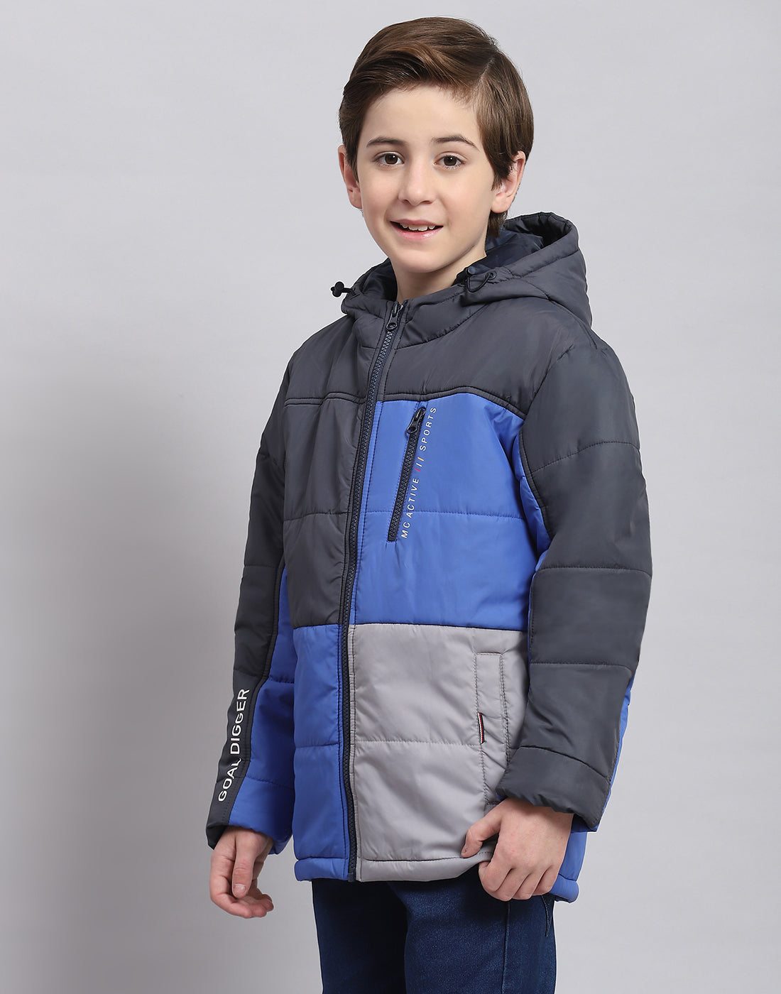 Boys Navy Blue Solid Hooded Full Sleeve Boys Jacket