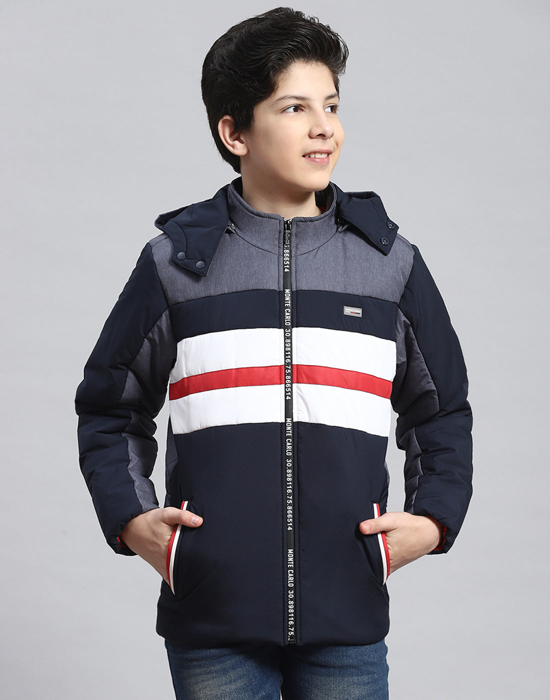 Boys Navy Blue Solid Hooded Full Sleeve Boys Jacket