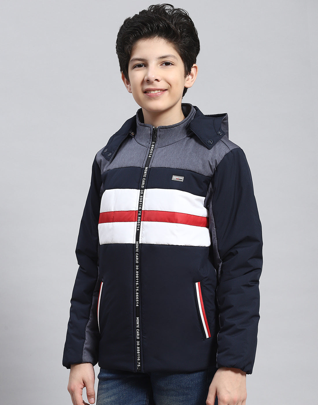Boys Navy Blue Solid Hooded Full Sleeve Boys Jacket