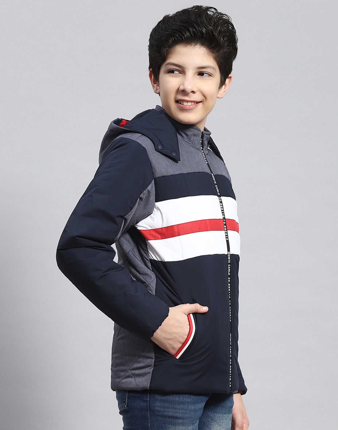 Boys Navy Blue Solid Hooded Full Sleeve Boys Jacket