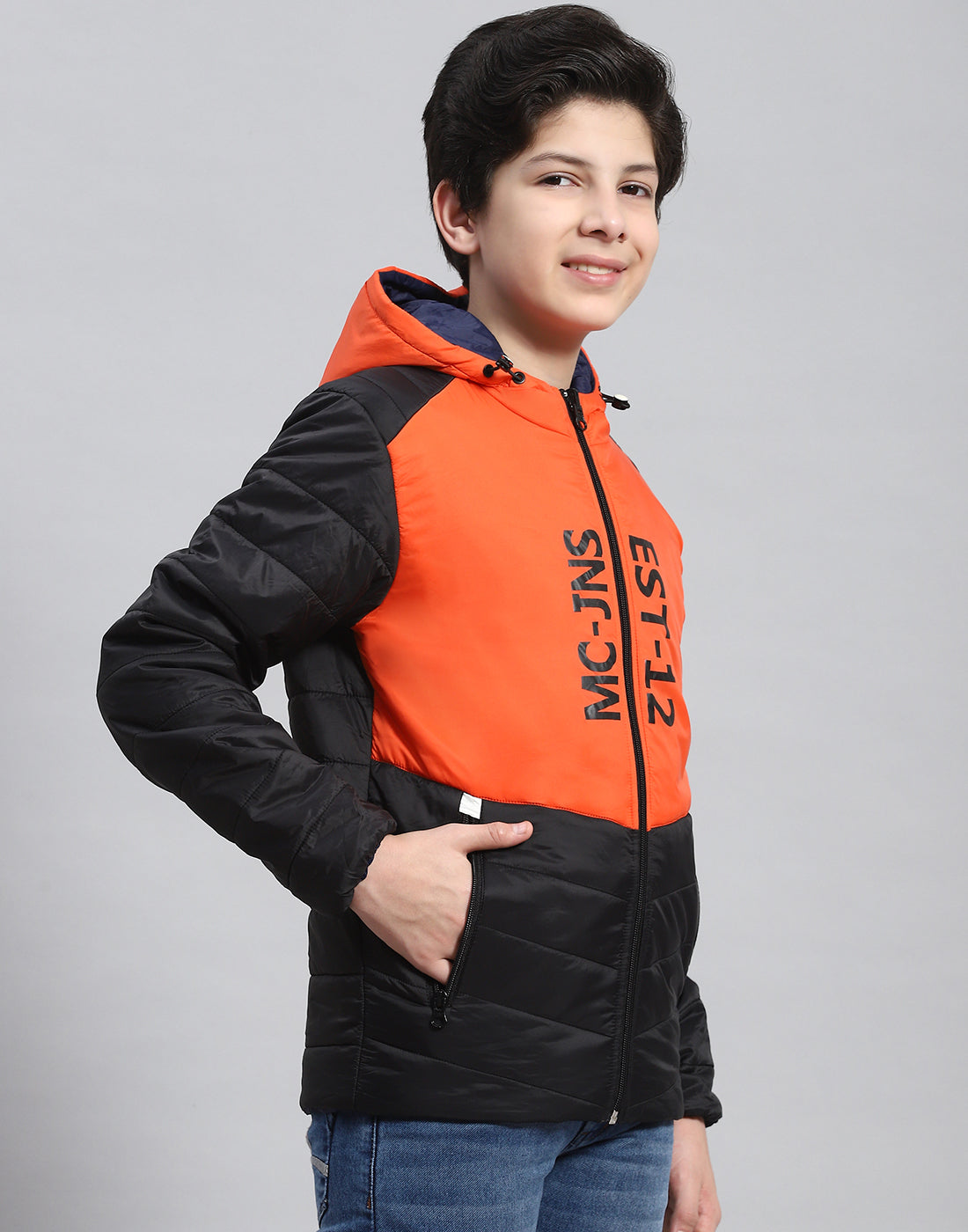 Boys Orange Solid Collar Full Sleeve Boys Jacket