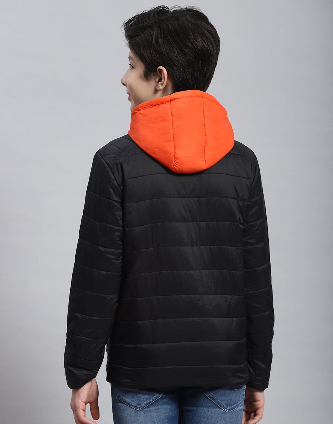 Boys Orange Solid Collar Full Sleeve Boys Jacket