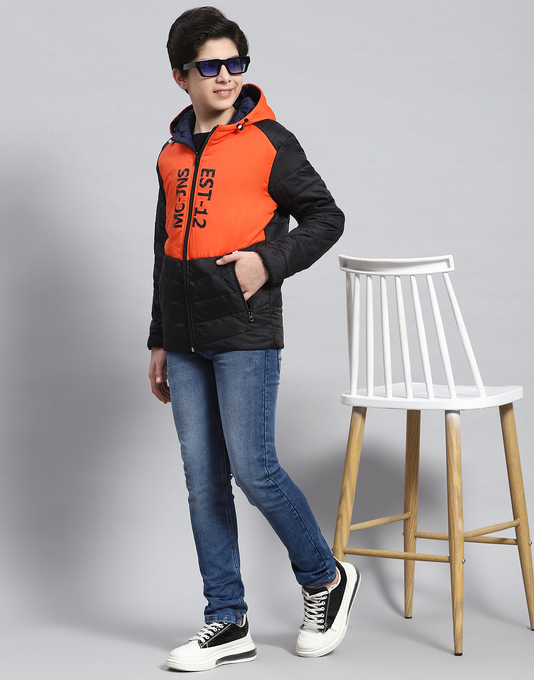 Boys Orange Solid Collar Full Sleeve Boys Jacket