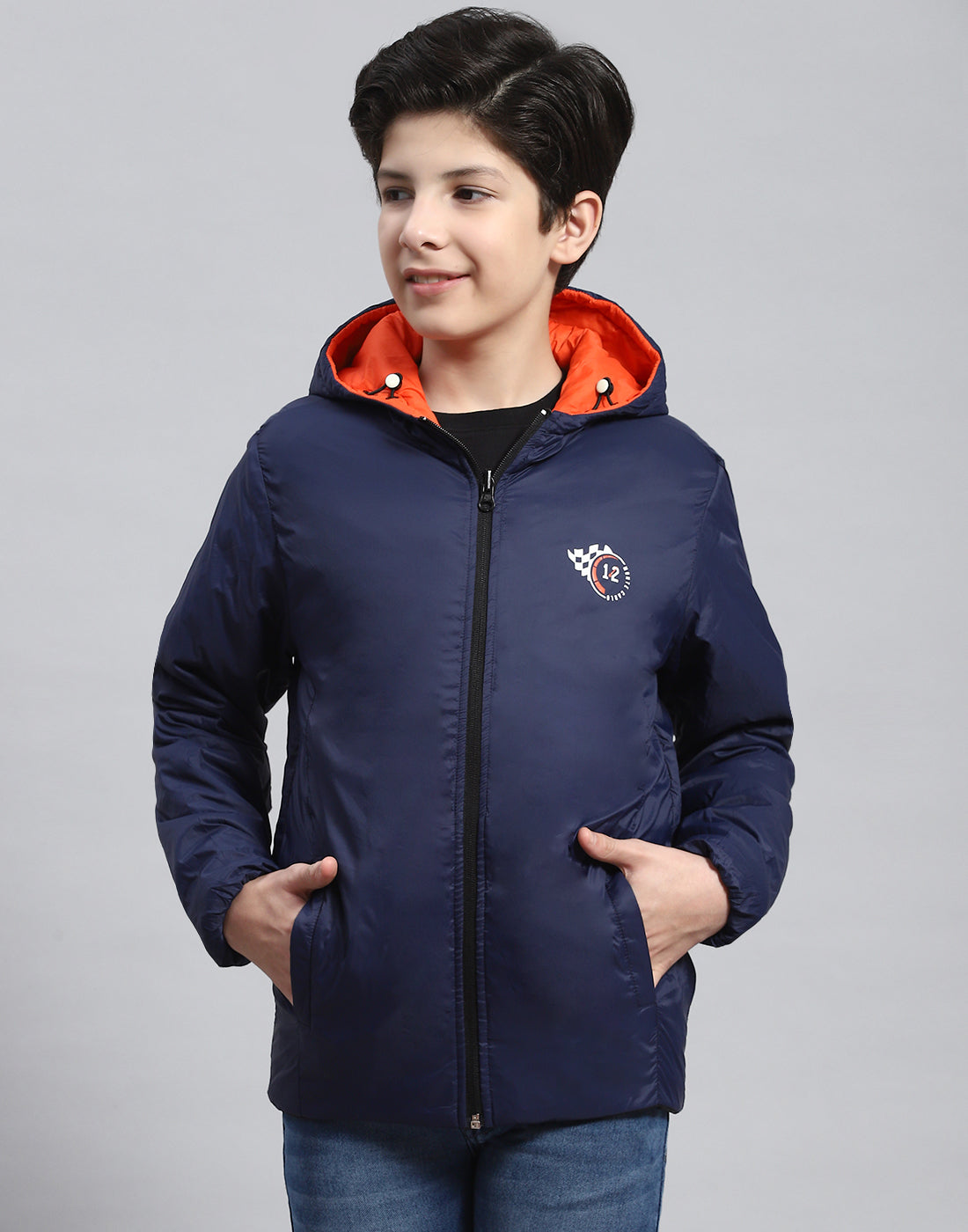 Boys Orange Solid Collar Full Sleeve Boys Jacket