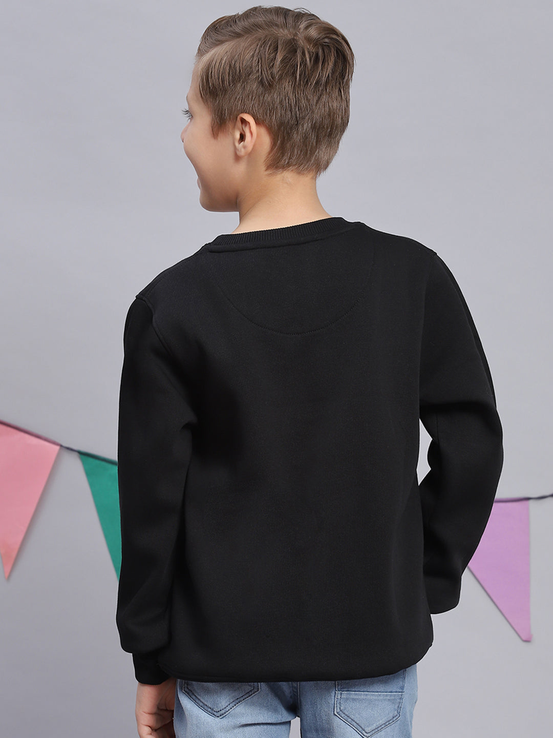 Boys Black Printed Round Neck Full Sleeve Sweatshirt