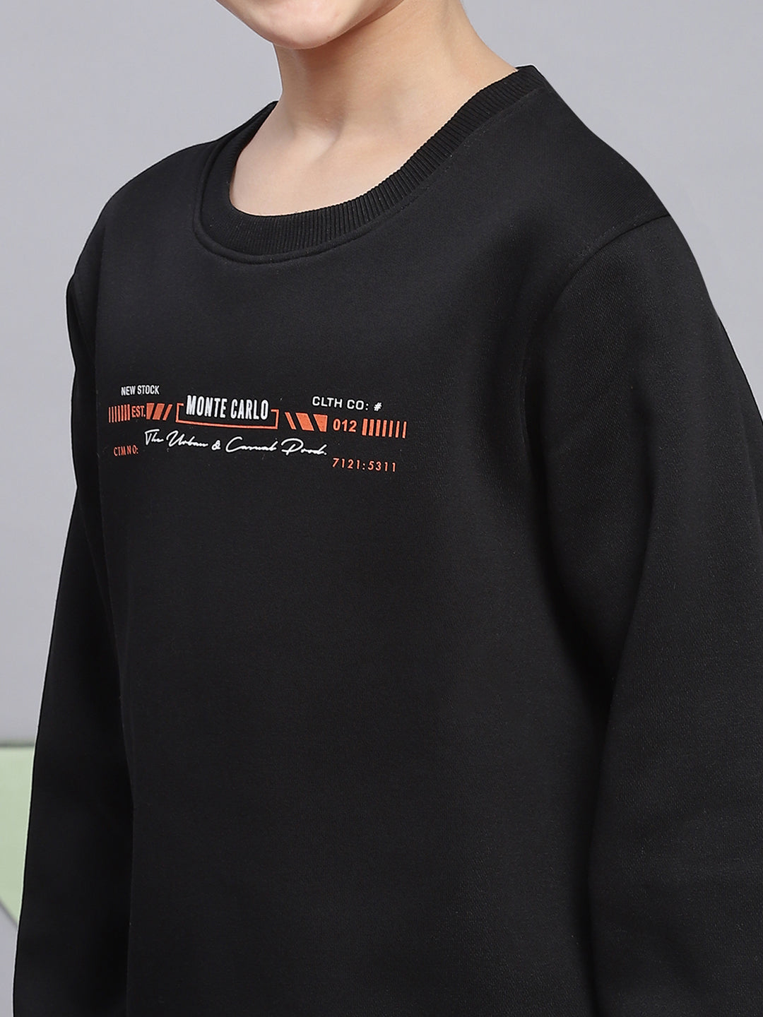 Boys Black Printed Round Neck Full Sleeve Sweatshirt