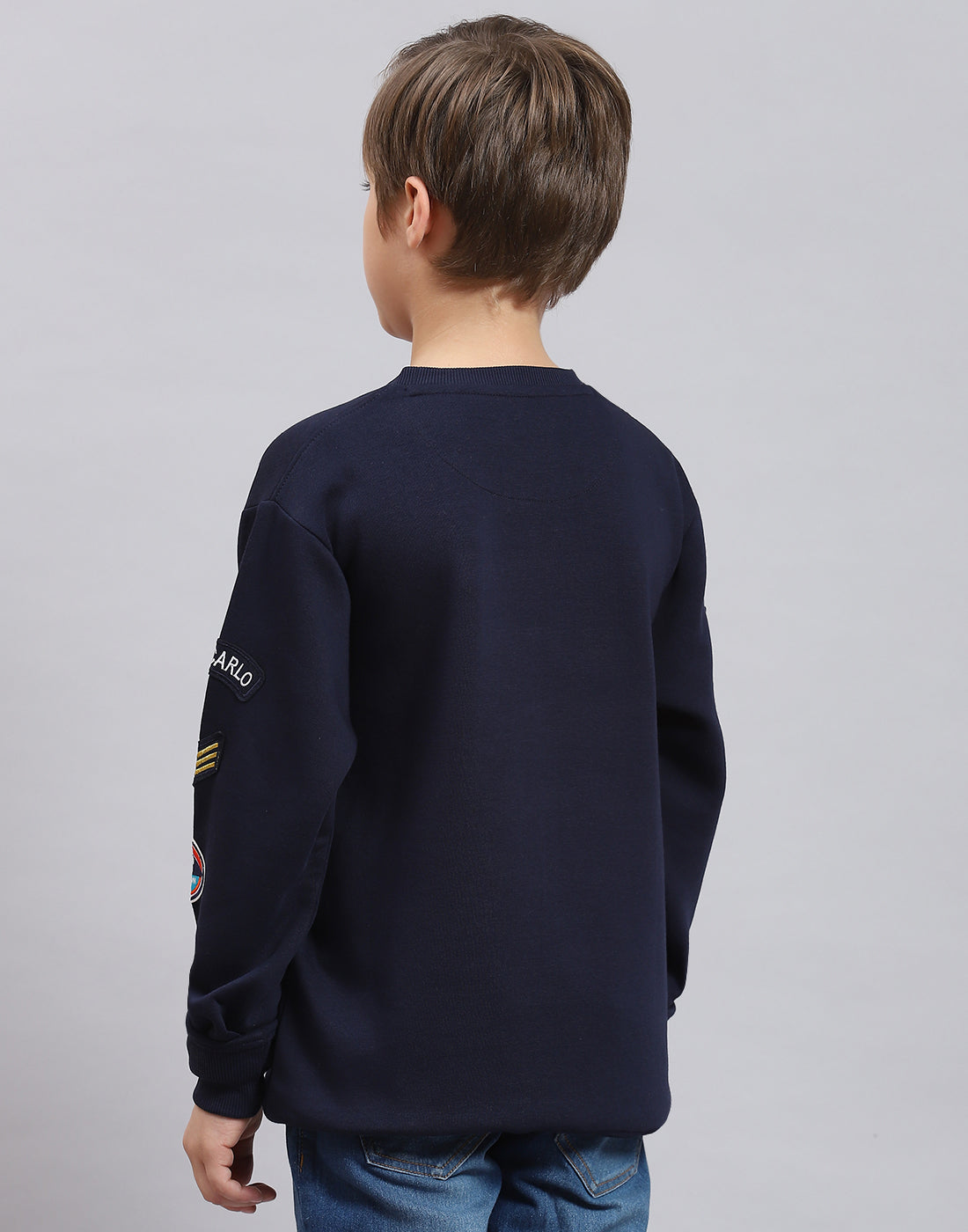 Boys Navy Blue Printed Round Neck Full Sleeve Sweatshirt