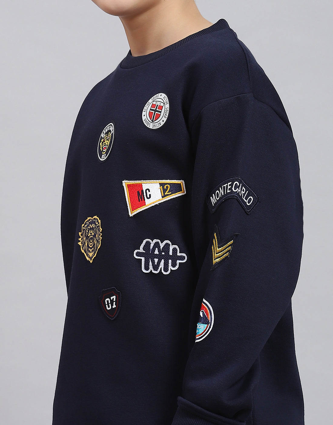 Boys Navy Blue Printed Round Neck Full Sleeve Sweatshirt