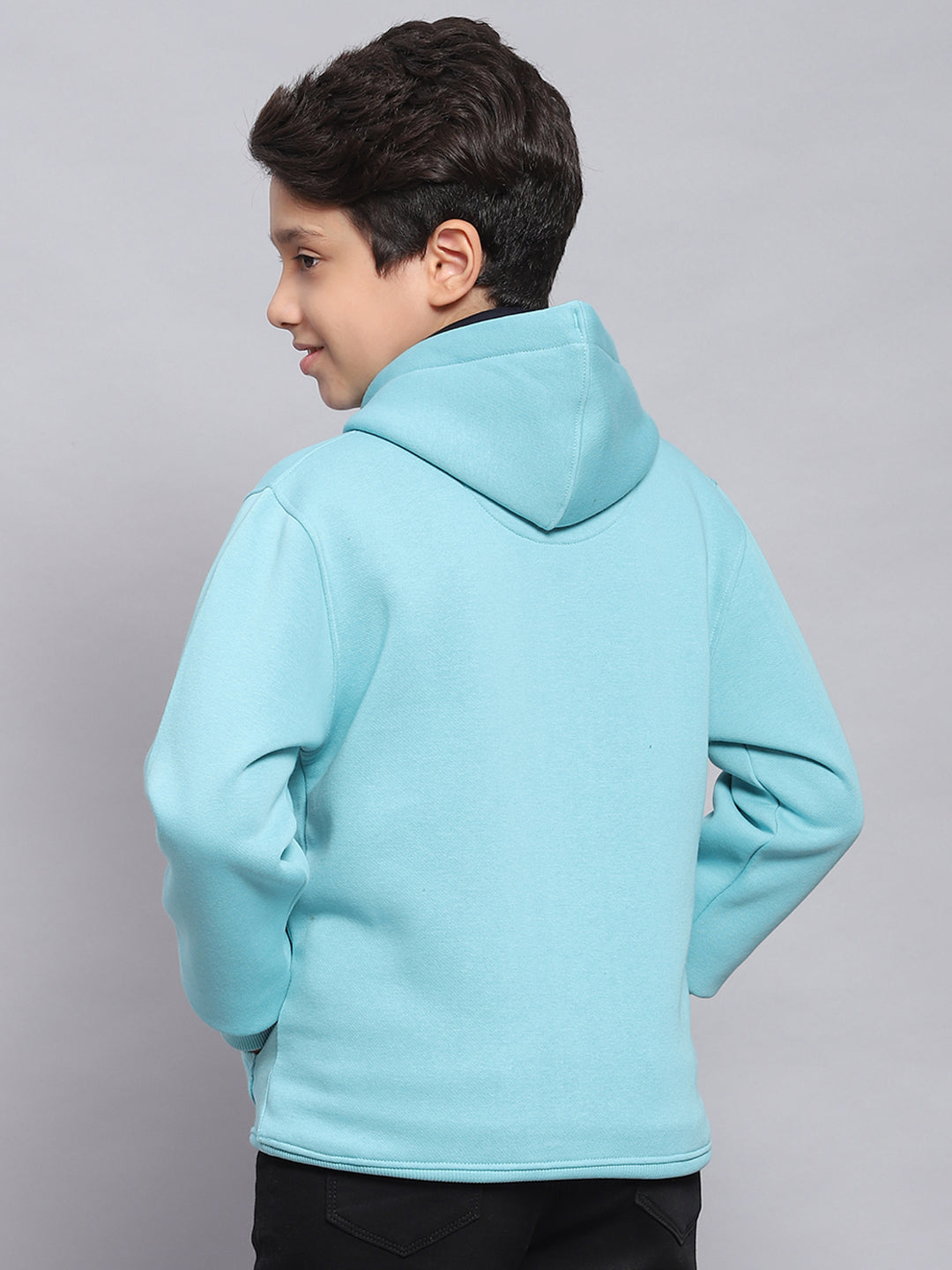 Boys Blue Printed Hooded Full Sleeve Sweatshirt