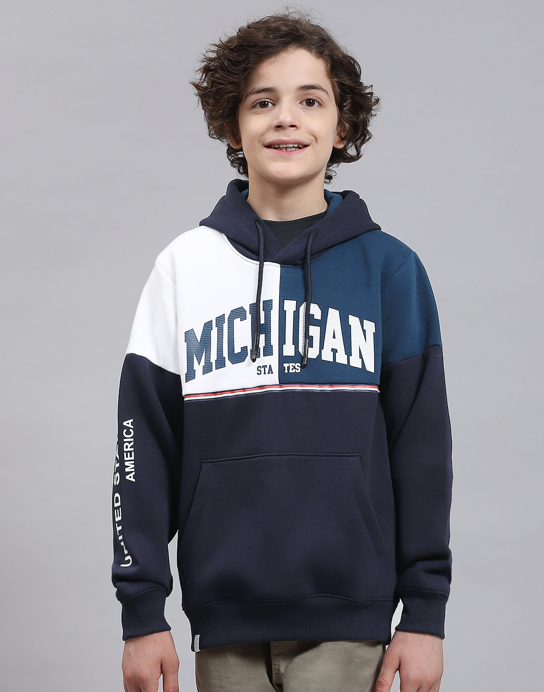 Boys Navy Blue Printed Round Neck Full Sleeve Sweatshirt