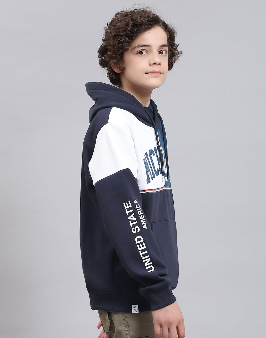 Boys Navy Blue Printed Round Neck Full Sleeve Sweatshirt