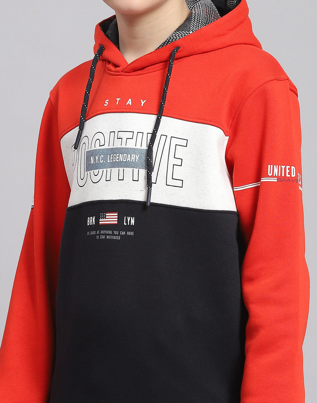 Boys Rust Printed Hooded Full Sleeve Sweatshirt