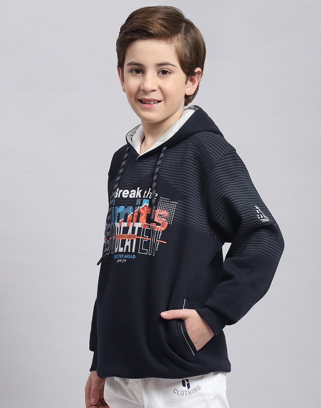 Boys Navy Blue Printed Round Neck Full Sleeve Sweatshirt