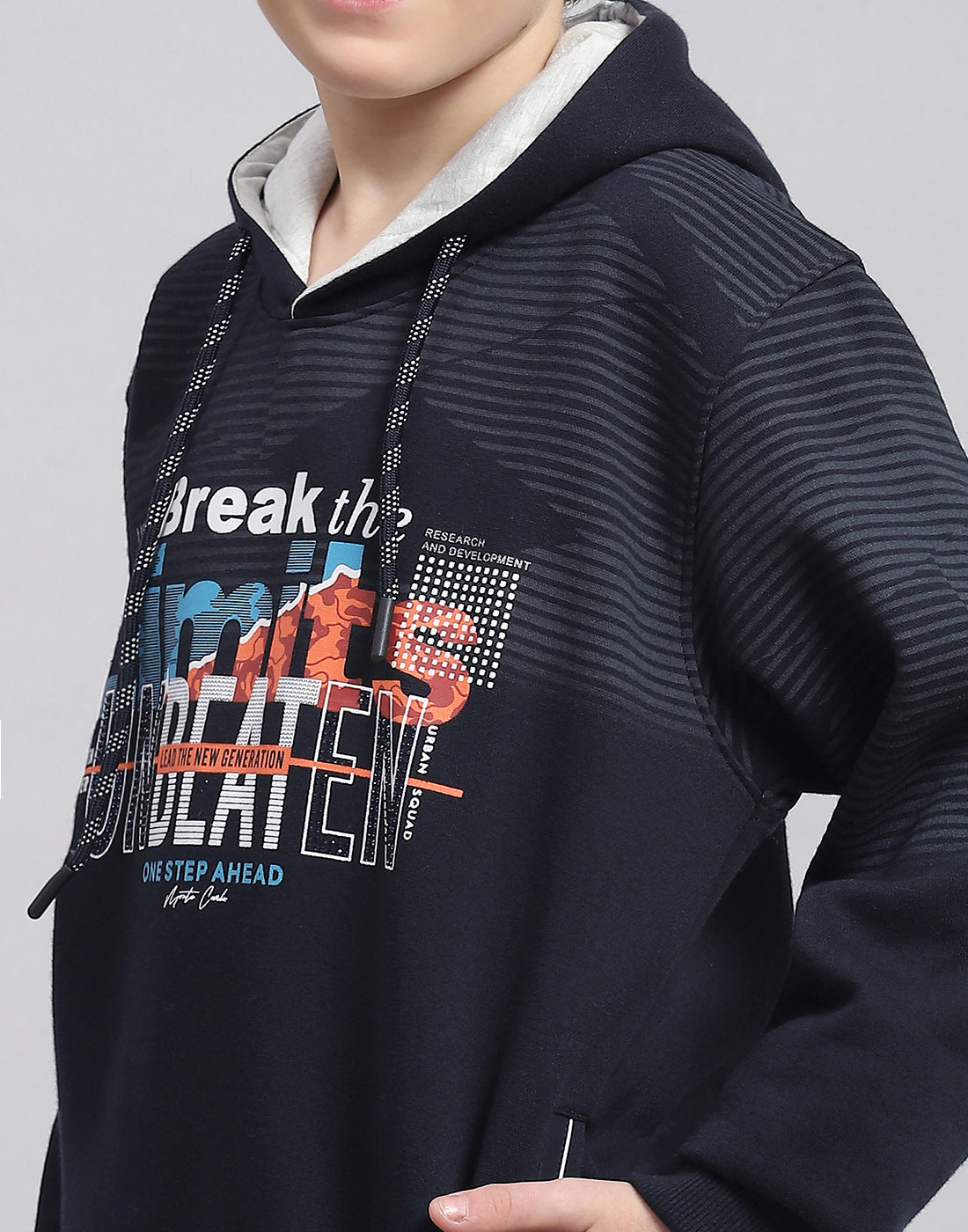 Boys Navy Blue Printed Round Neck Full Sleeve Sweatshirt