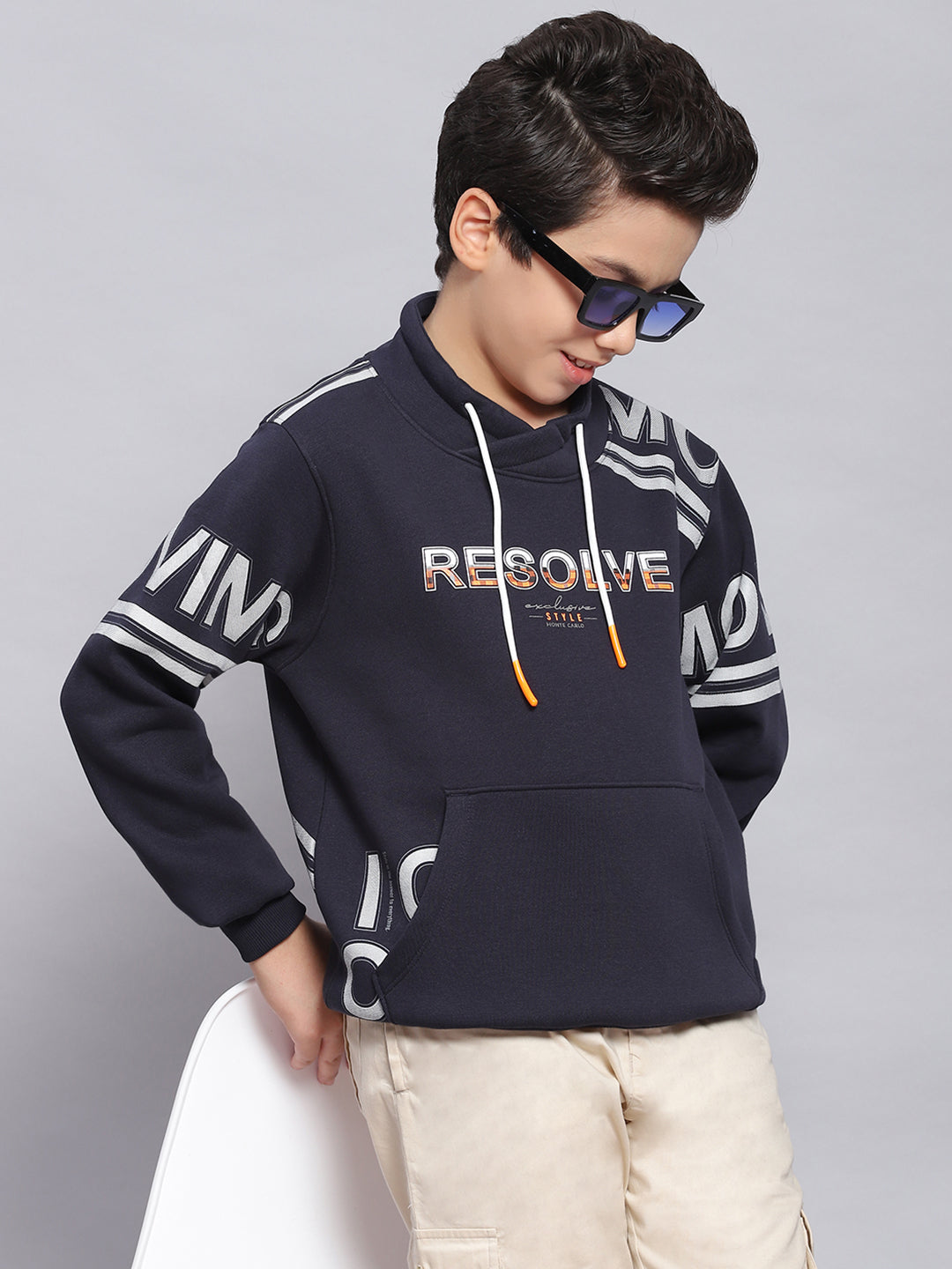 Boys Navy Blue Printed F Neck Full Sleeve Sweatshirt