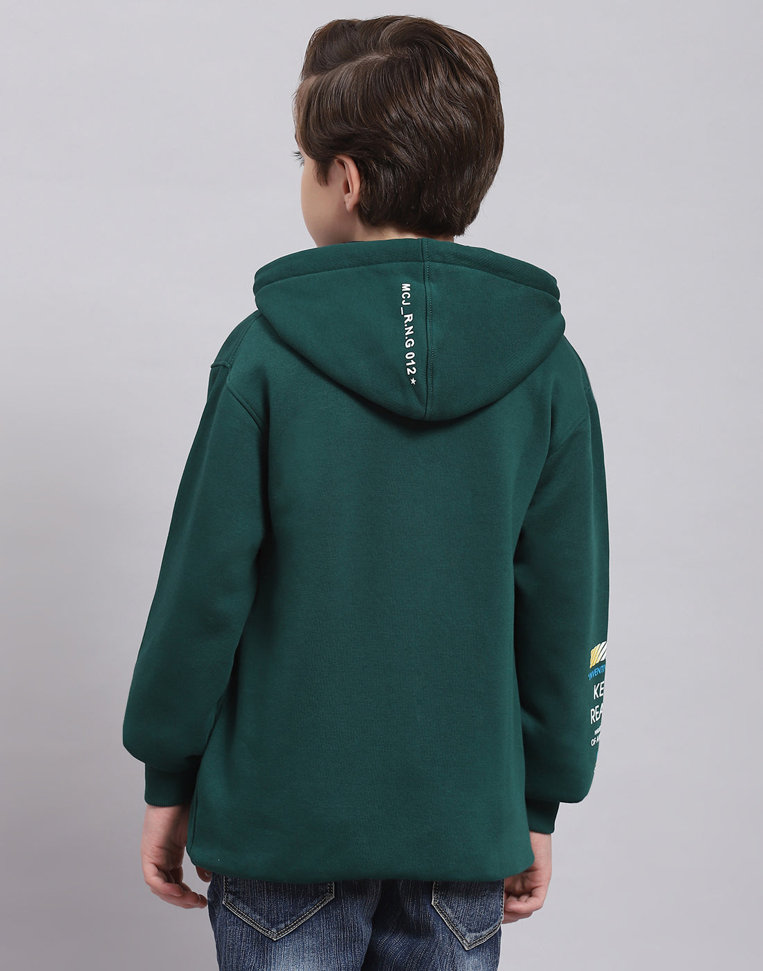 Boys Green Printed Hooded Full Sleeve Sweatshirt