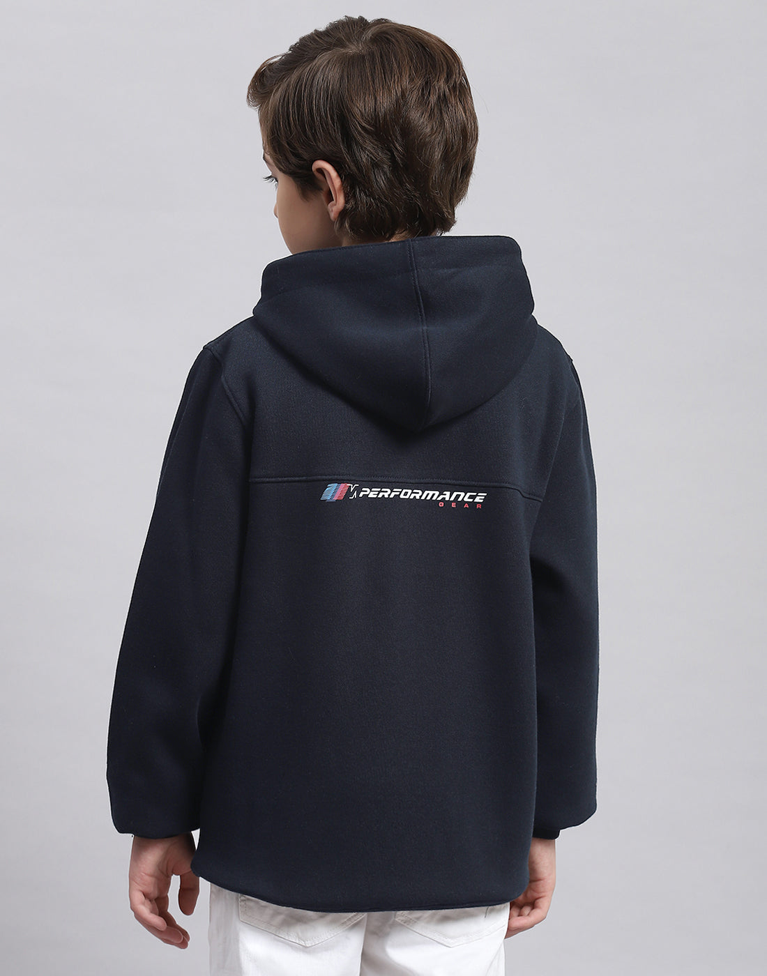 Boys Navy Blue Printed Hooded Full Sleeve Sweatshirt