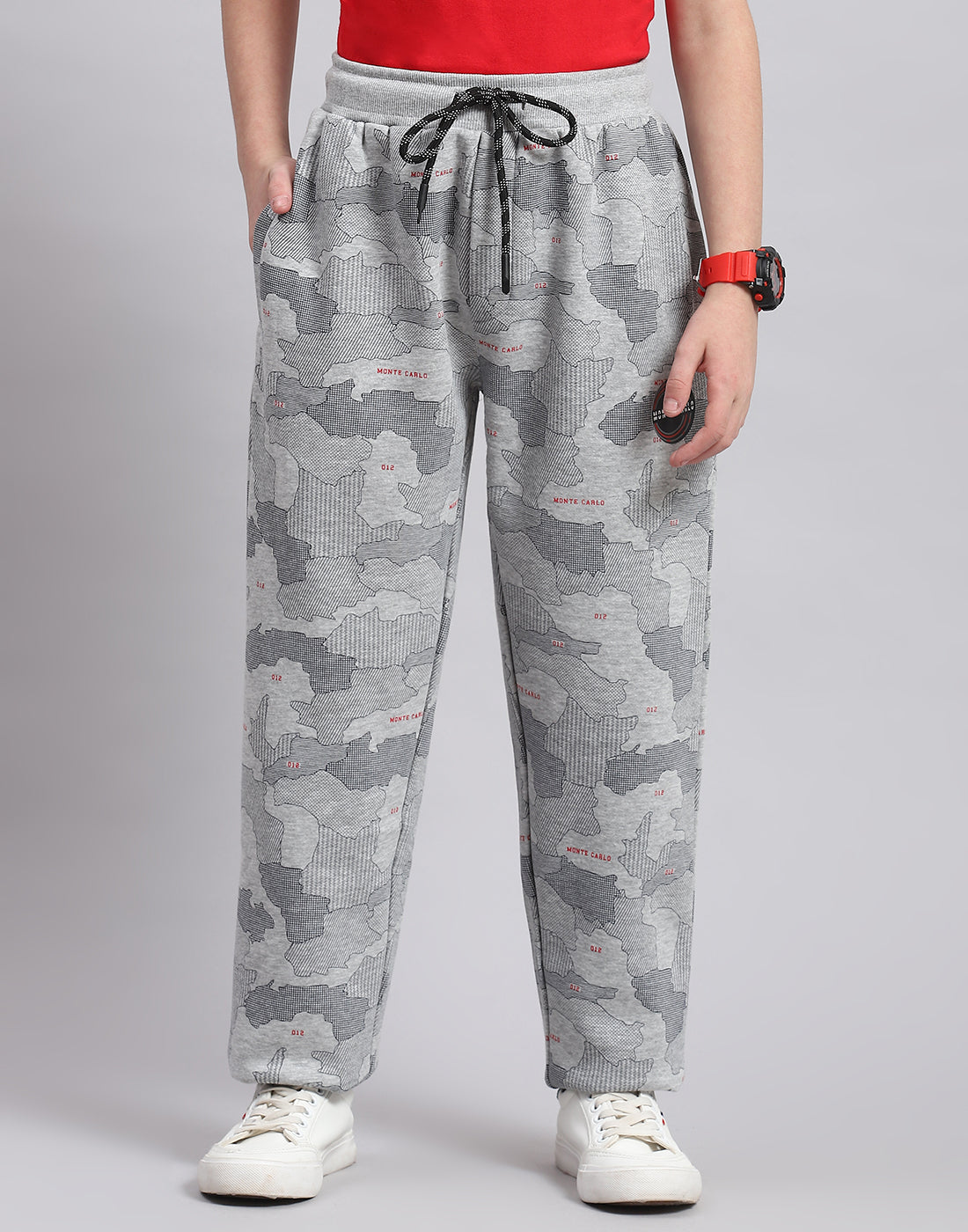 Boys Grey Melange Printed Regular Fit Lower