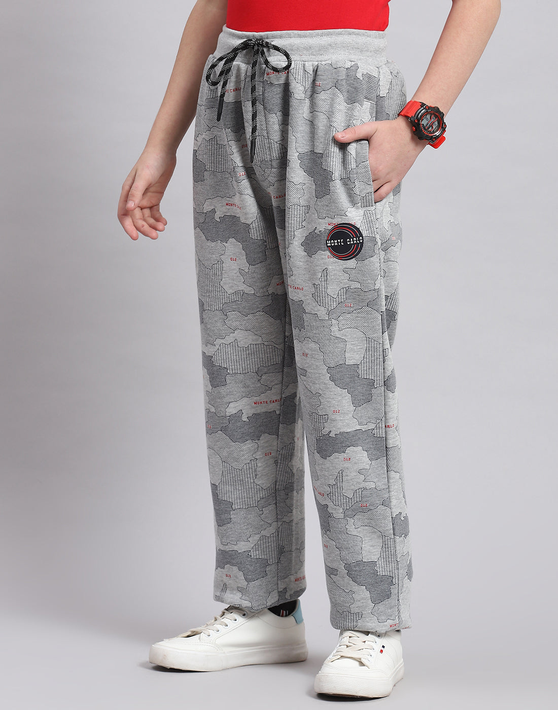 Boys Grey Melange Printed Regular Fit Lower