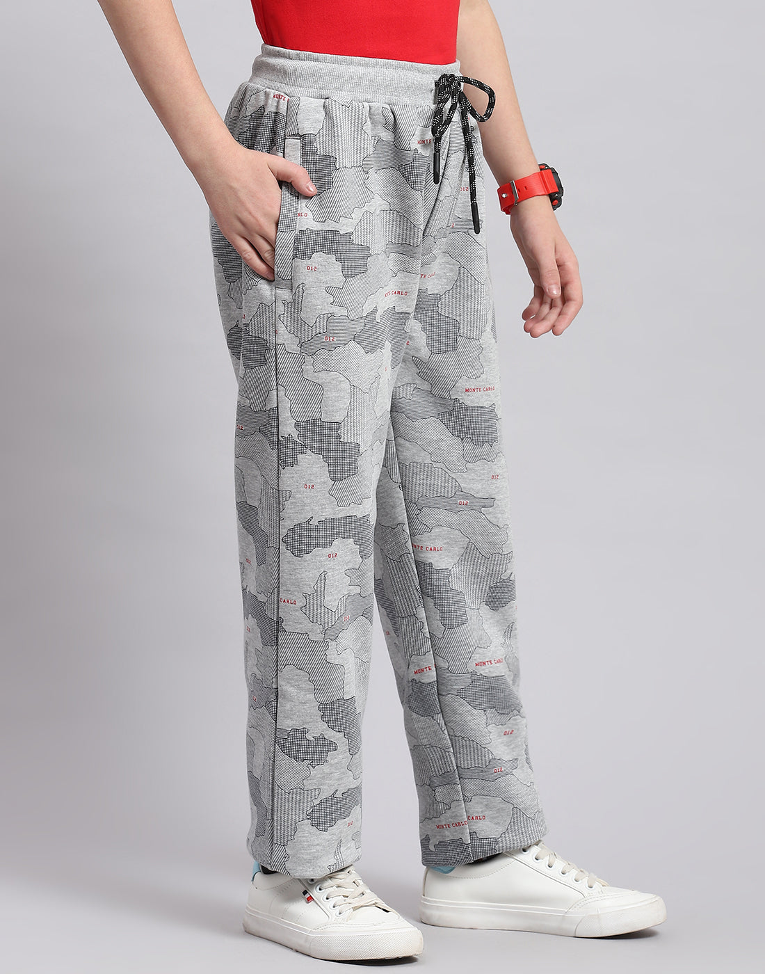 Boys Grey Melange Printed Regular Fit Lower