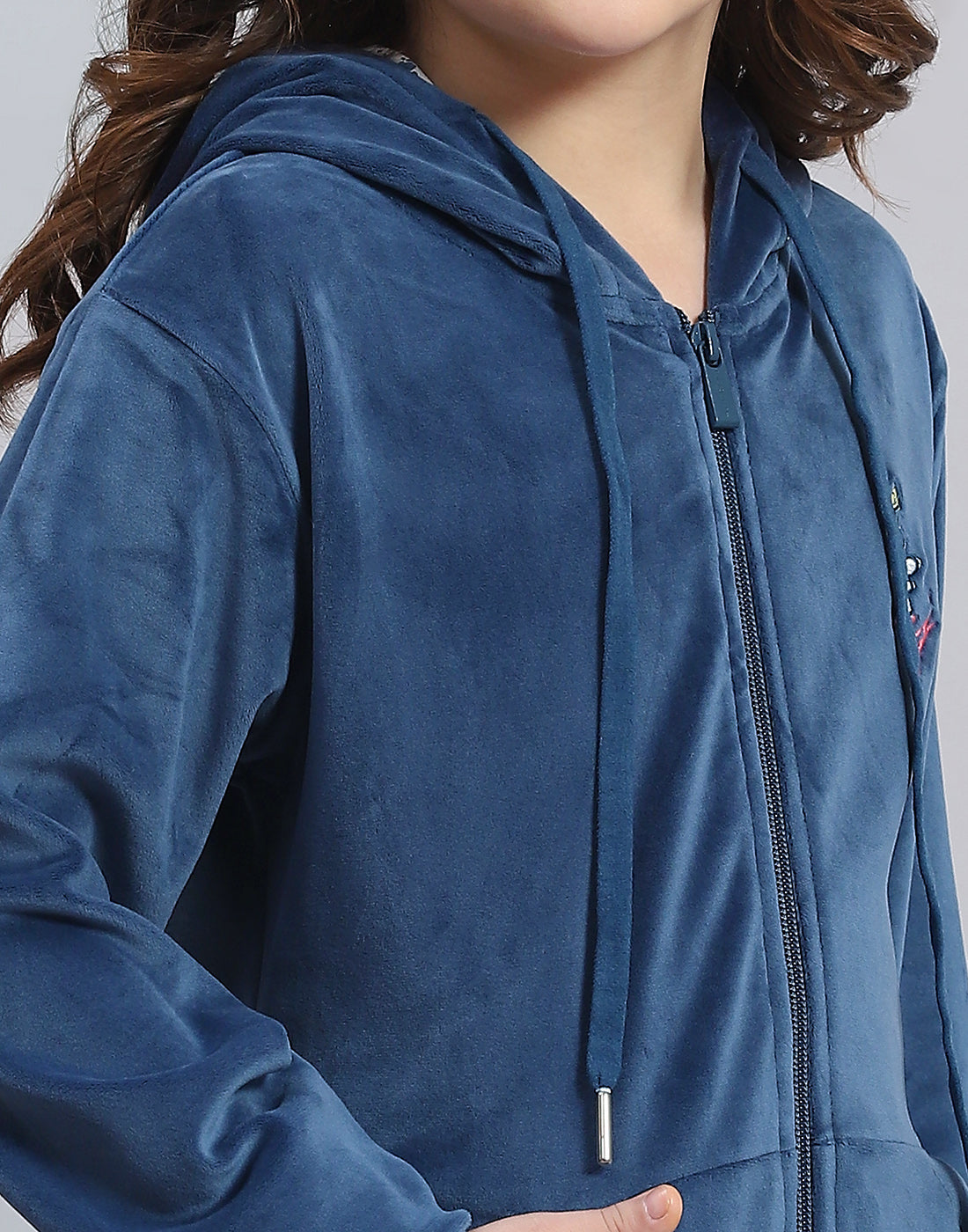 Girls Blue Solid Hooded Full Sleeve Sweatshirt