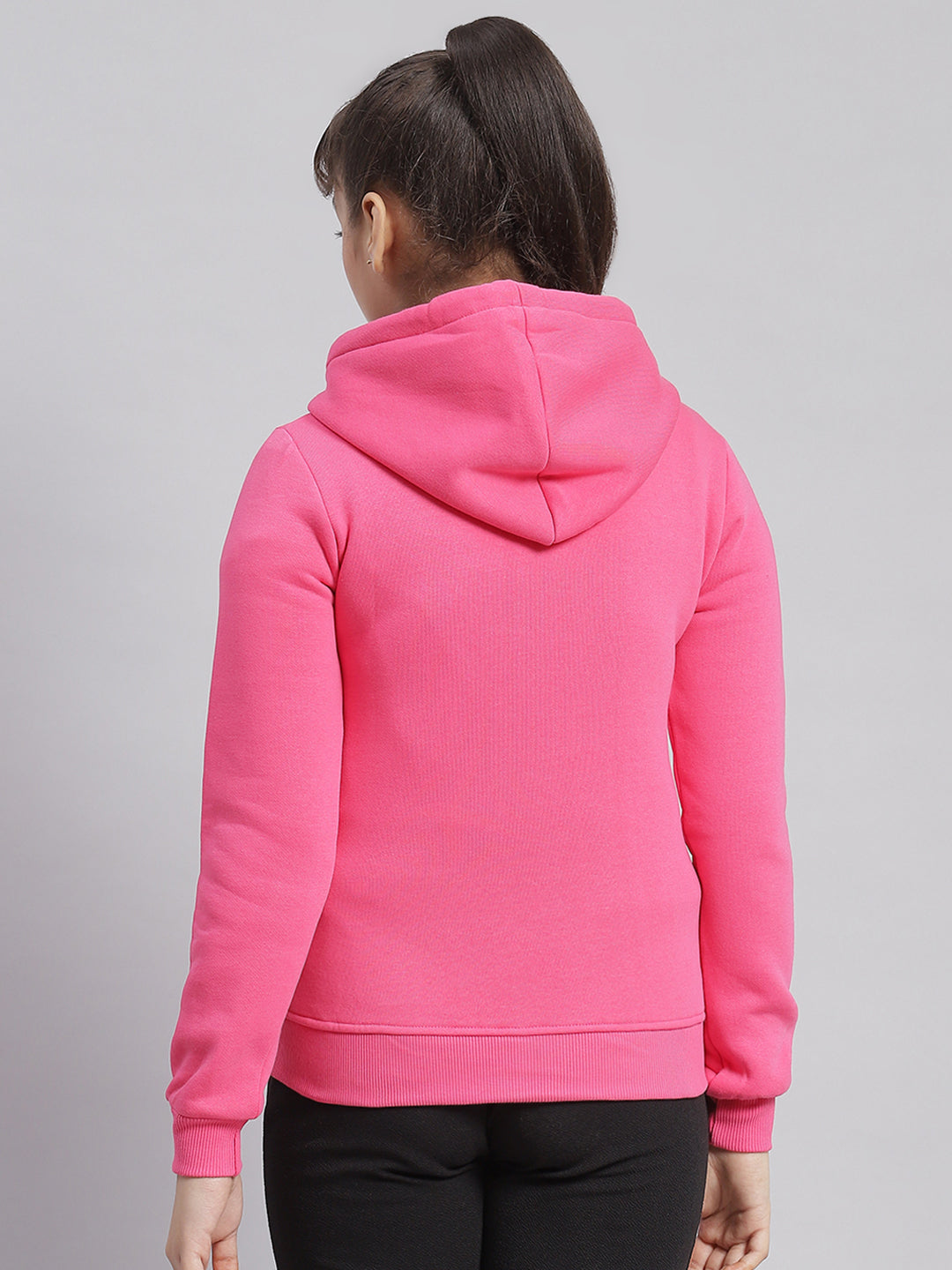 Girls Pink Solid Hooded Full Sleeve Sweatshirt