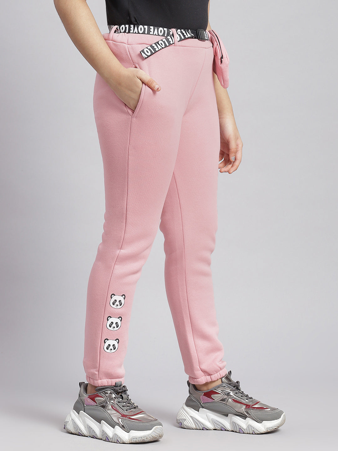 Girls Pink Solid Regular Fit Lowers