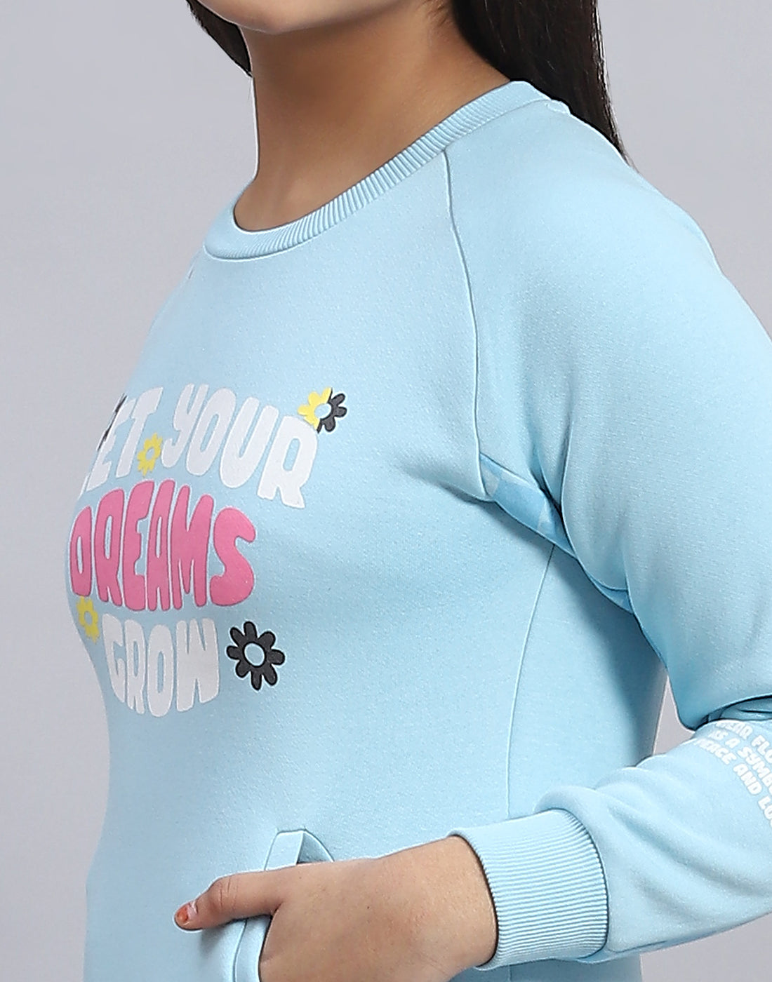 Girls Blue Printed Round Neck Full Sleeve Tracksuit