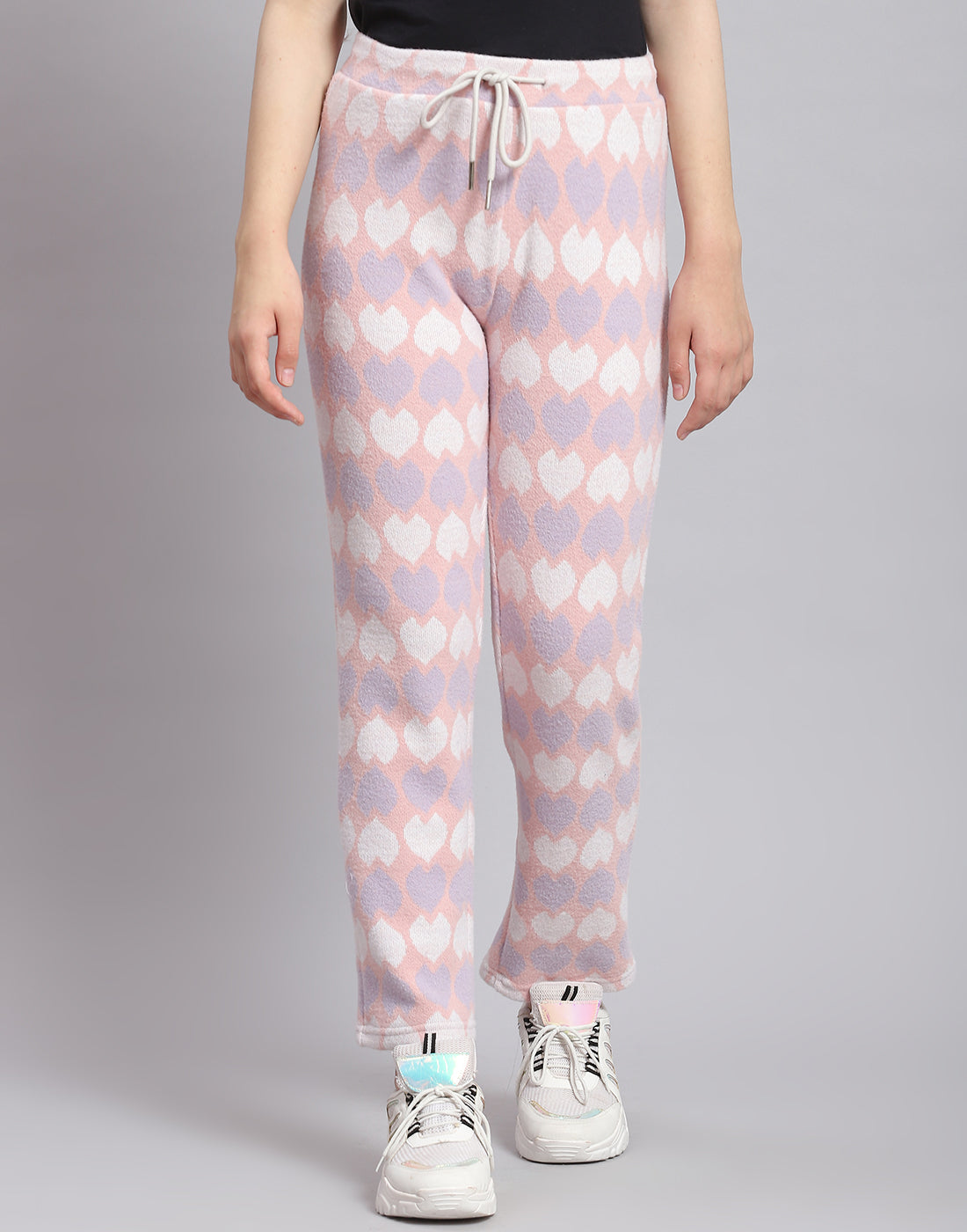 Girls Peach Self Design T Neck Full Sleeve Cords Set