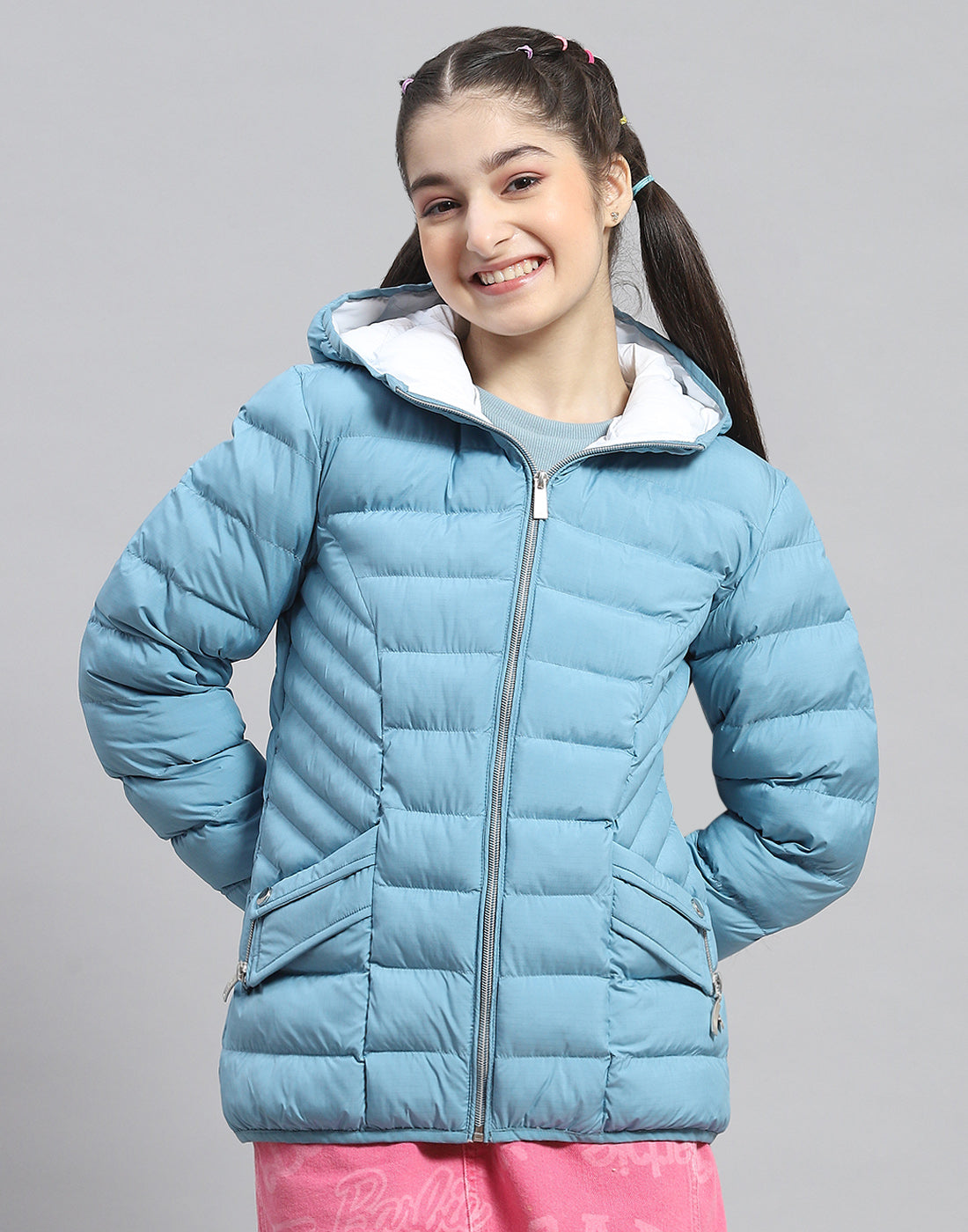 Girls Turquoise Blue Solid Hooded Full Sleeve Girls Jacket