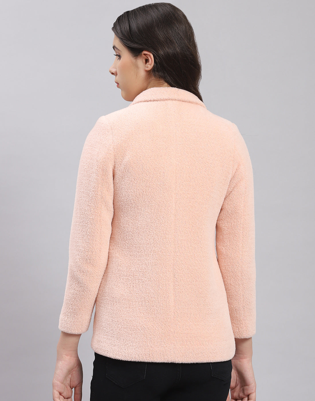 Girls Pink Solid Collar Full Sleeve Coat