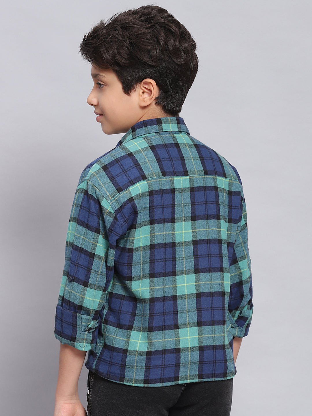 Boys Blue Check Spread Collar Full Sleeve Shirts