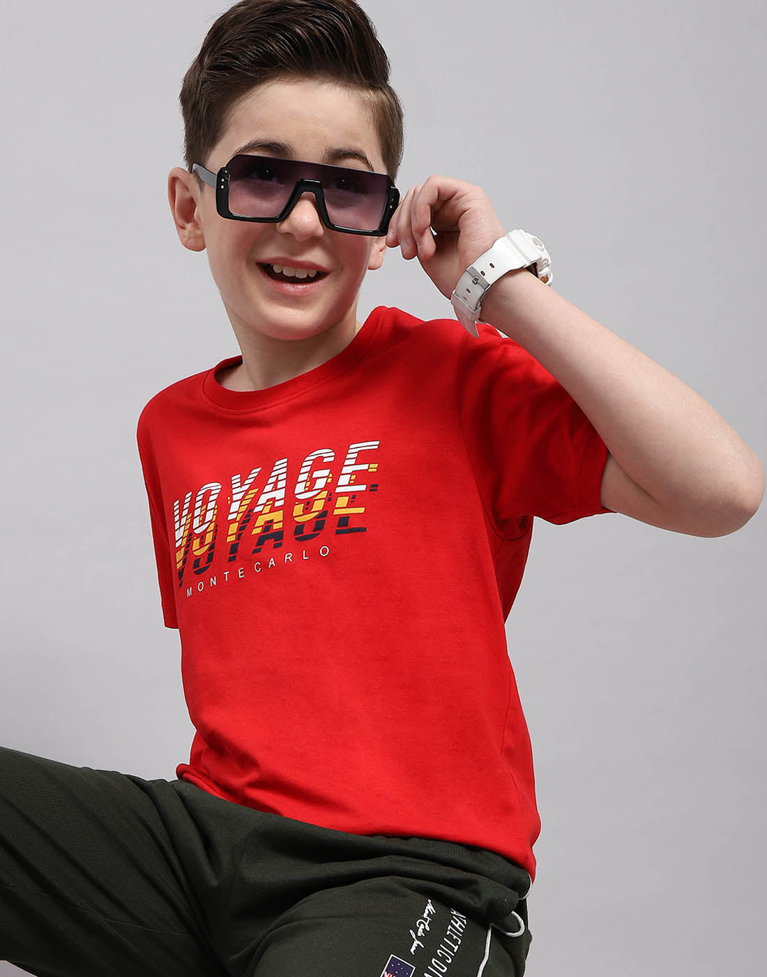 Boys Red & White Printed Round Neck Half Sleeve T-Shirt (Pack of 2)