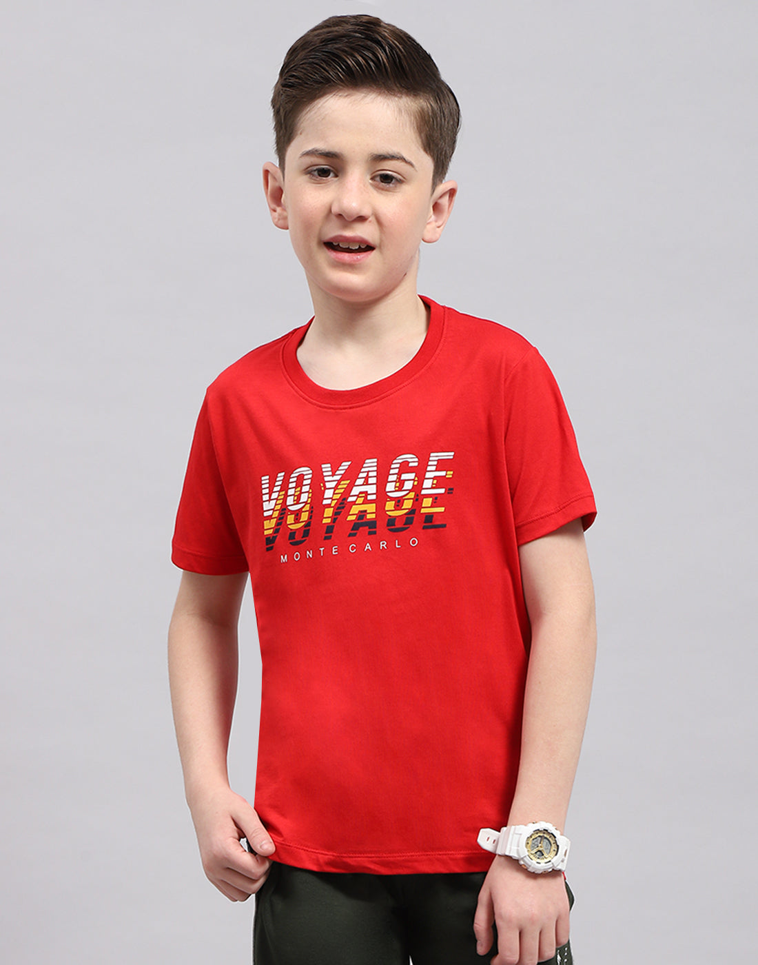 Boys Red & White Printed Round Neck Half Sleeve T-Shirt (Pack of 2)