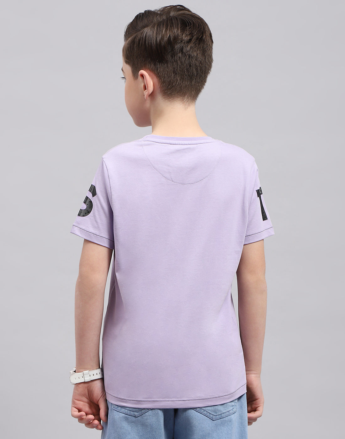 Boys Purple Printed Round Neck Half Sleeve T-Shirt