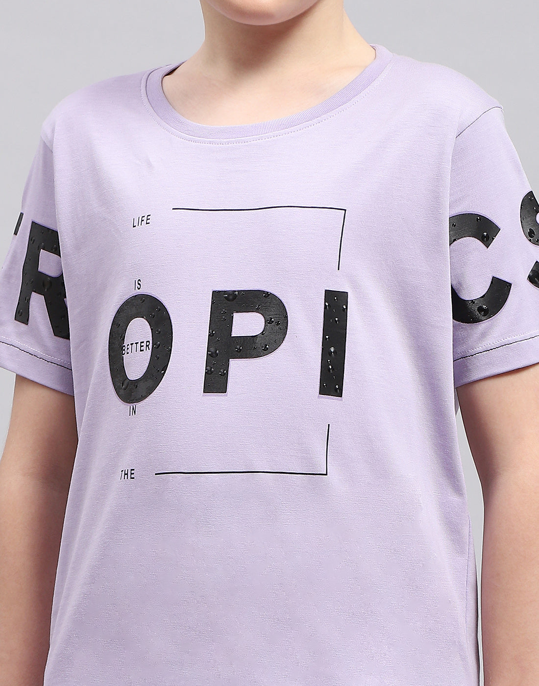 Boys Purple Printed Round Neck Half Sleeve T-Shirt