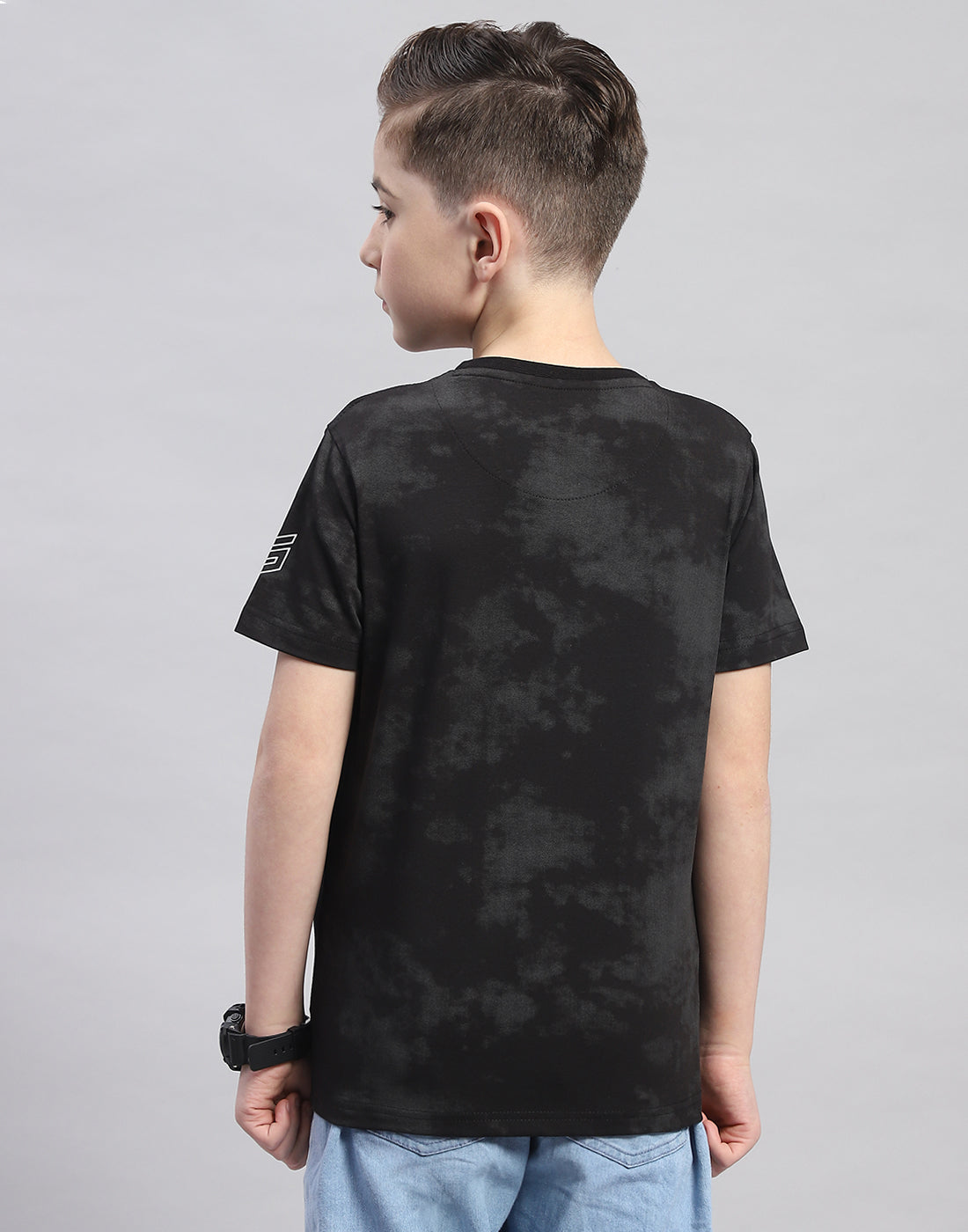 Boys Black Printed Round Neck Half Sleeve T-Shirt