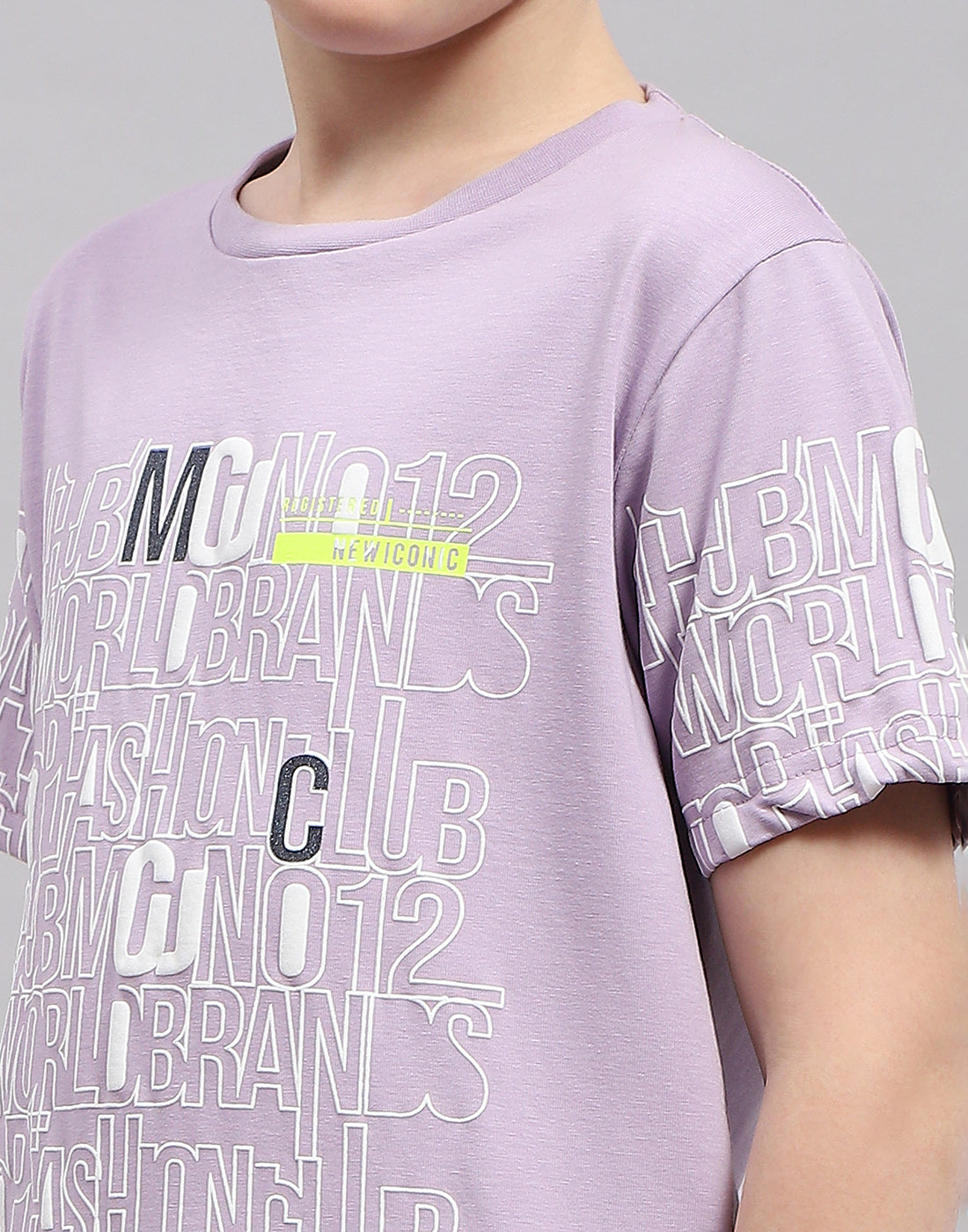 Boys Purple Printed Round Neck Half Sleeve T-Shirt