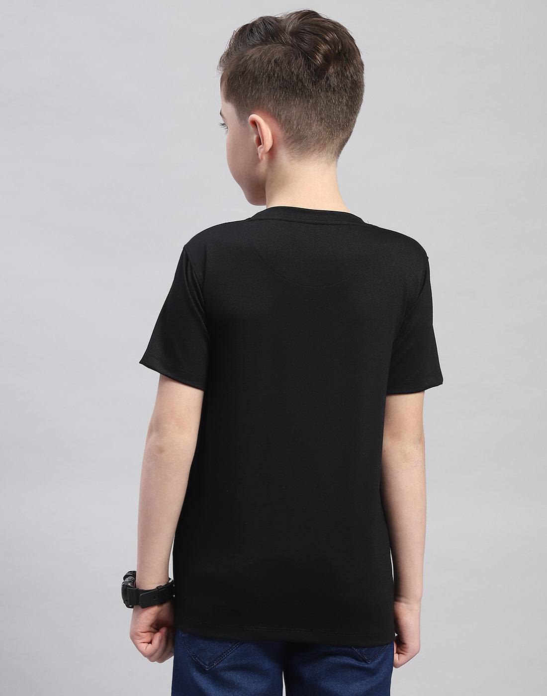Boys Black Printed Round Neck Half Sleeve T-Shirt