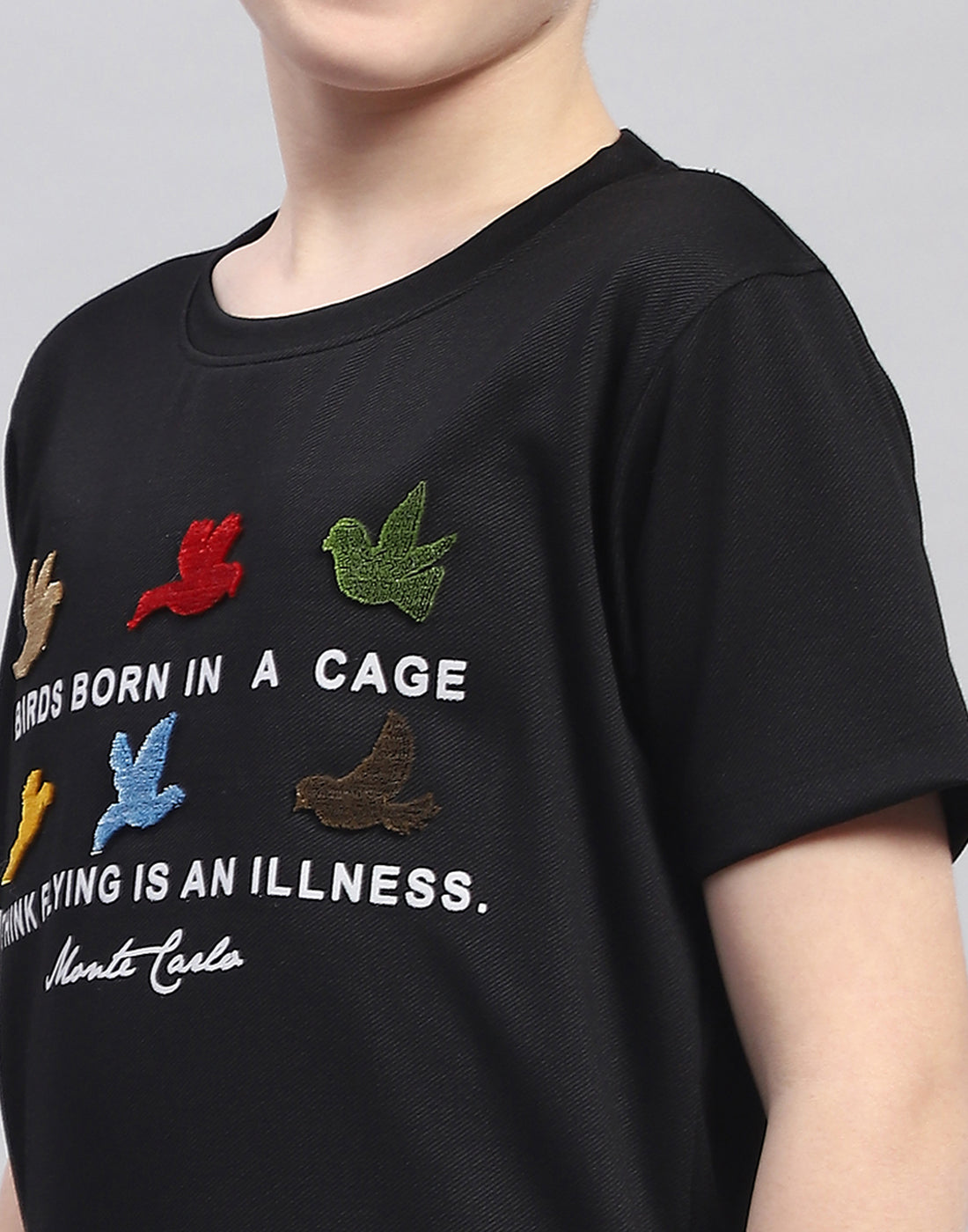 Boys Black Printed Round Neck Half Sleeve T-Shirt