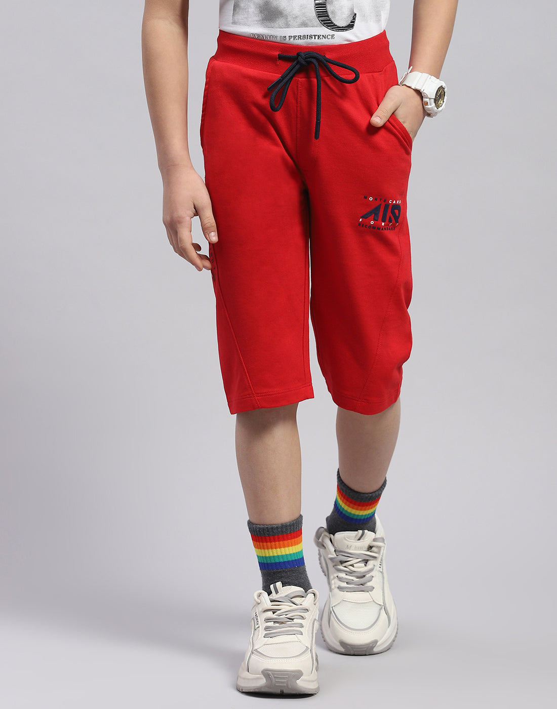 Boys Red Printed Regular Fit Capri