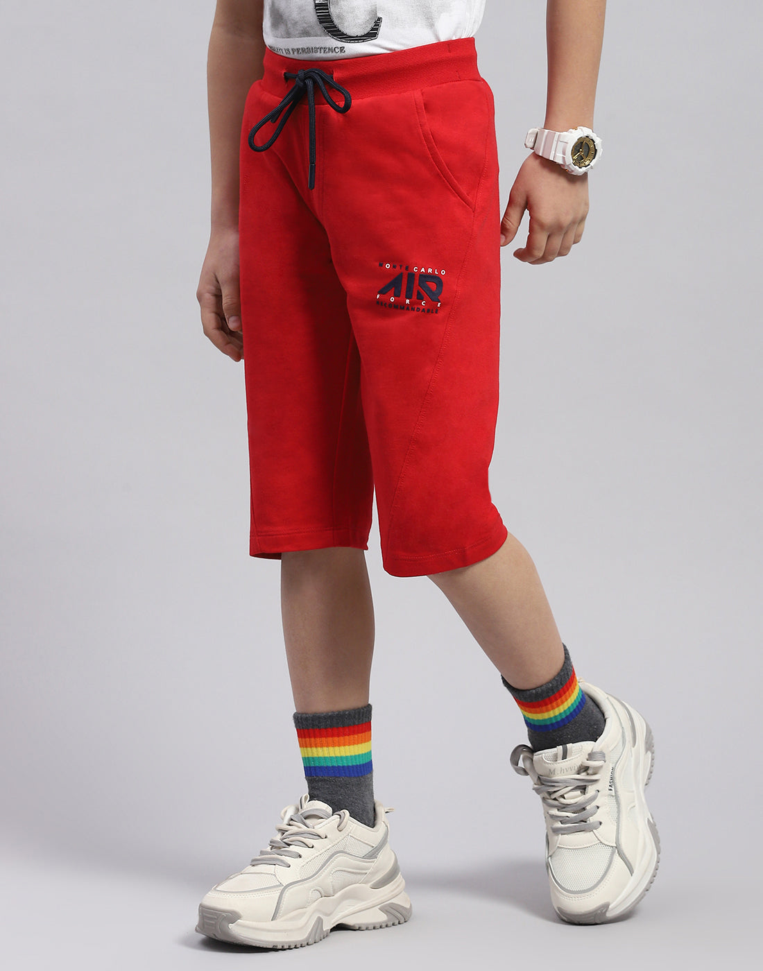 Boys Red Printed Regular Fit Capri