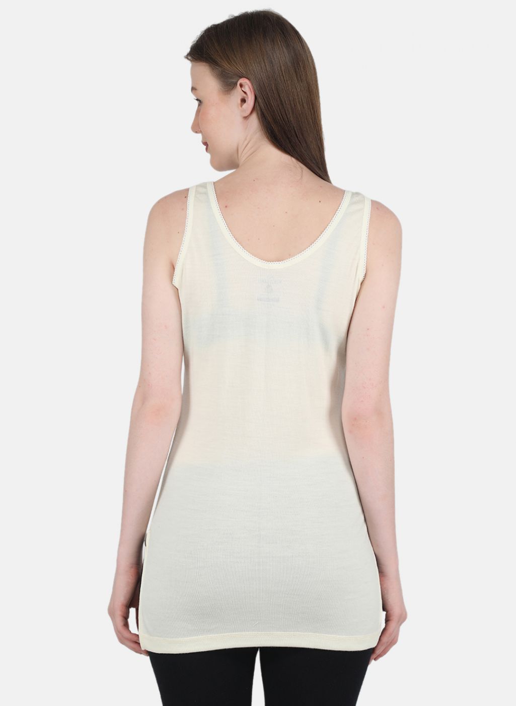 Women Cream Solid Thermal Vest